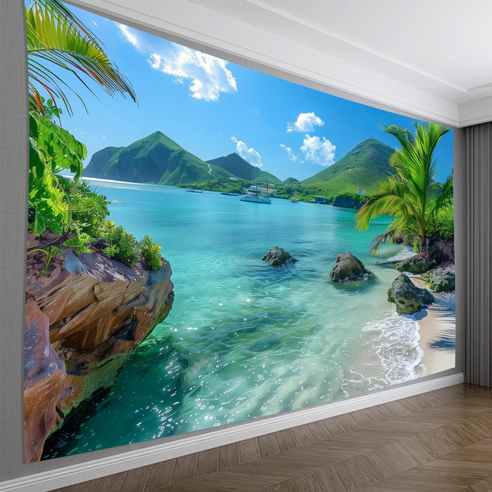 

Tropical Paradise Tapestry Serene Beach and Crystal Waters for Coastal Home Decor Perfect Wall Art for Living Room or Bedroom 74x94cm(29x37in)