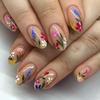 24Pcs Autumn Winter Matte Almond False Nails with Glue Rose Leaf Printing Nail Art Simple Full Cover Press On Acrylic Nails Tips