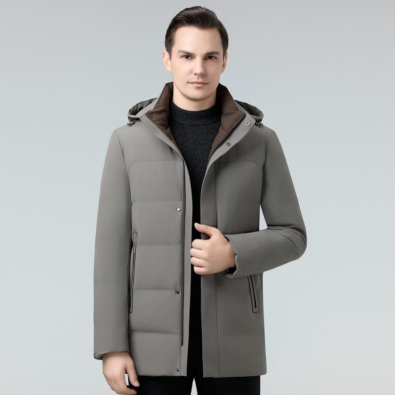 Men's 2025 Winter Business Casual Down Jacket - Hooded, Cold-Proof, Warm White Duck Down for Middle-Aged Men