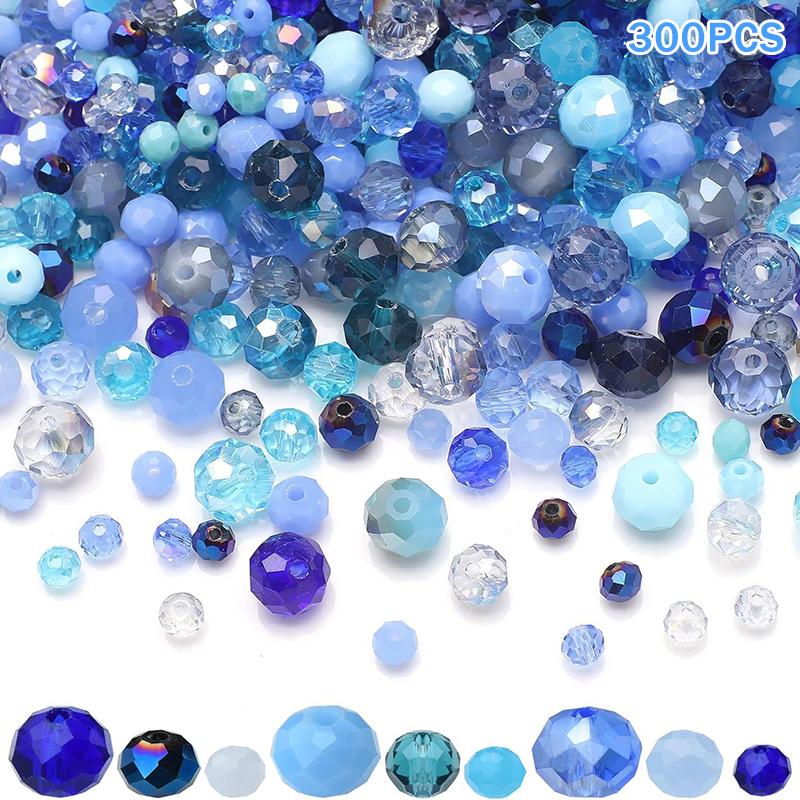 300Pcs Mixed Sizes Crystal Rondelle Light Ab Gems Loose Beads Clear Crystal Glass Crafts Shiny Jewelry Diy Necklace Kit