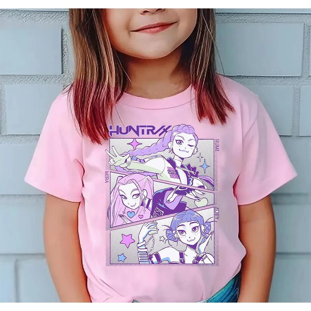 New 2025 KPop Demon Hunters Saja Boys Cartoon Boys T-shirt Round Neck Print Fashion Casual Top Children's T-shirt Kids Clothing