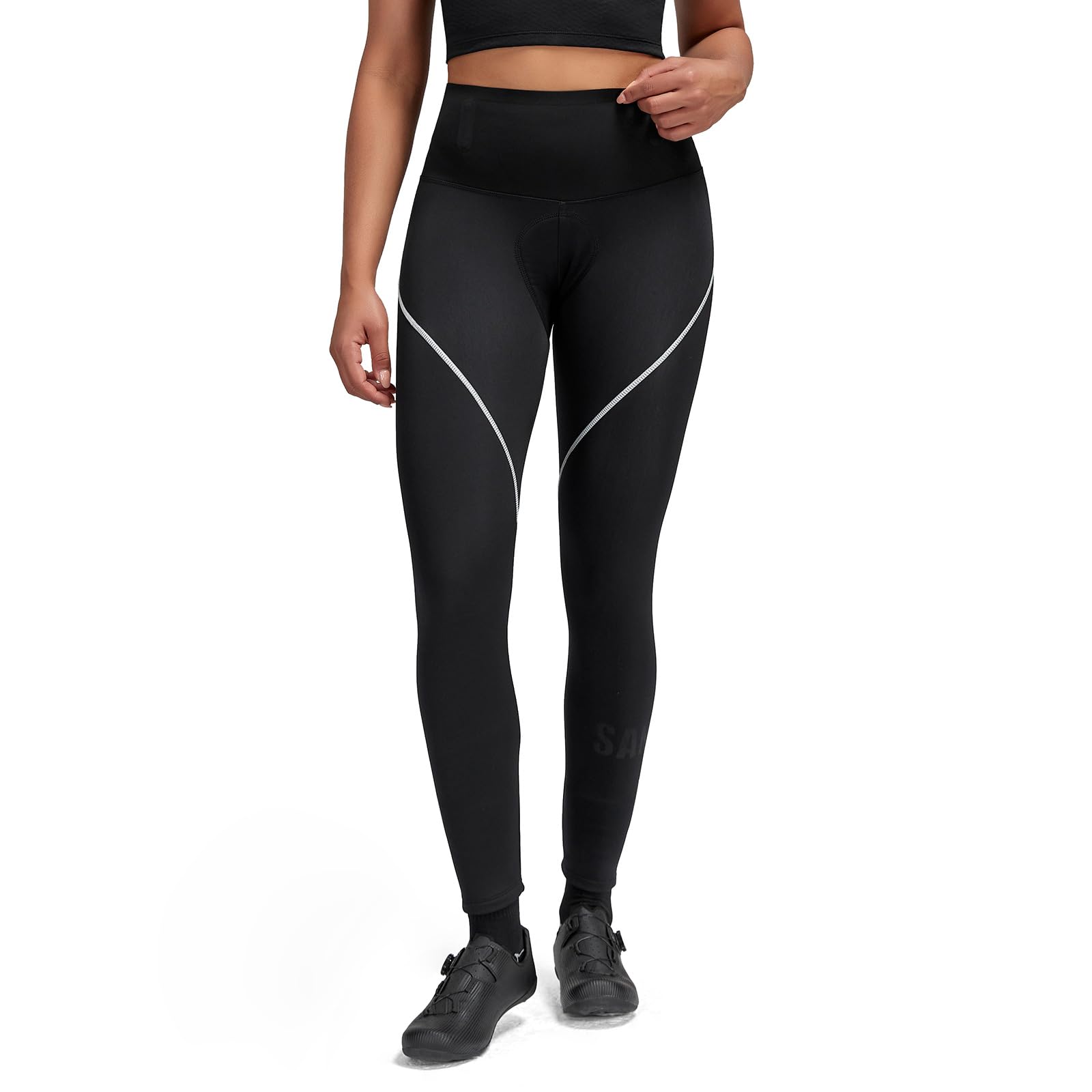 

Santic Women s Fleece-Lined Cycling Pants, Breathable and Elastic, for Autumn and Winter, Padded, Windproof, and Warm, Black, Size S