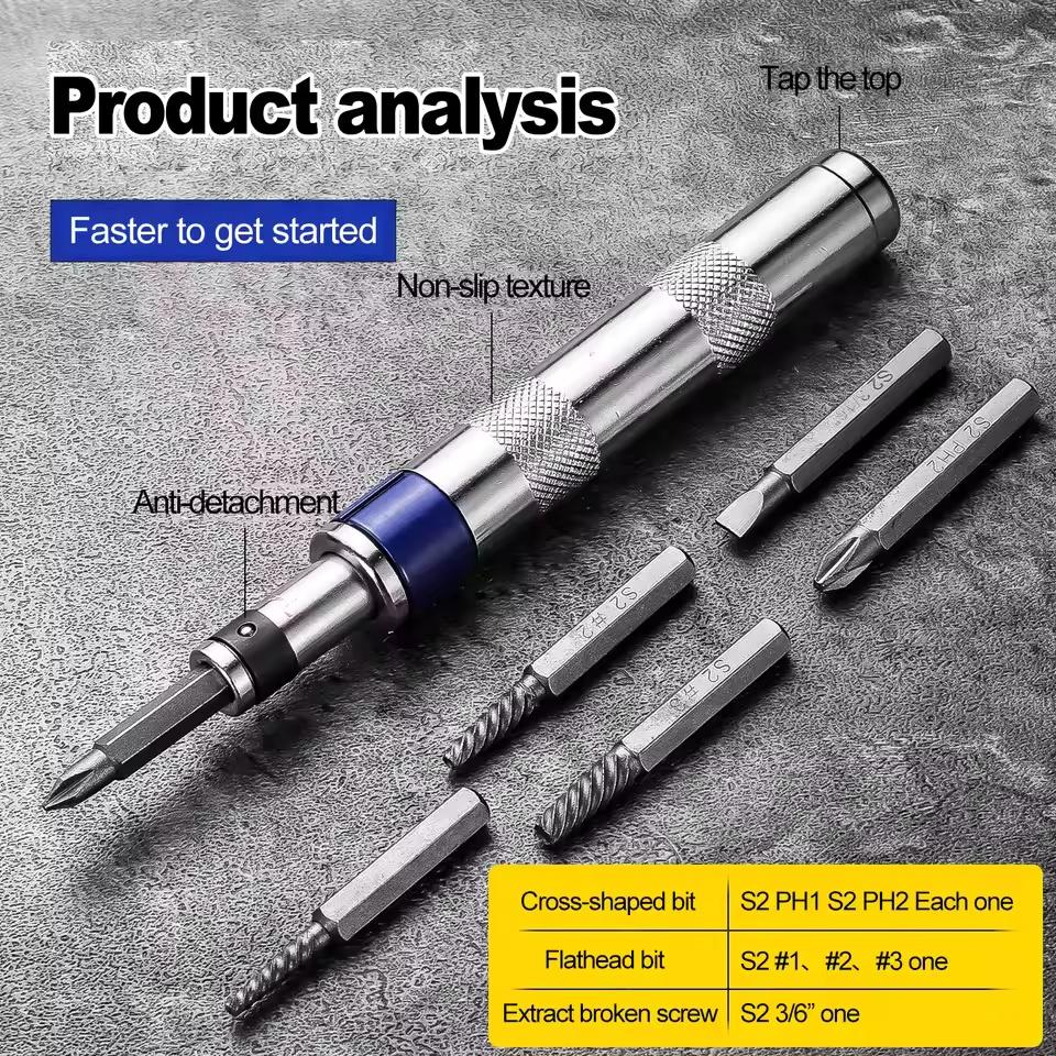 6 in 1 Screwdriver Set 1/4-inch Impact Drive Rusted Stuck Broken Fasteners Remover with Complete Specifications