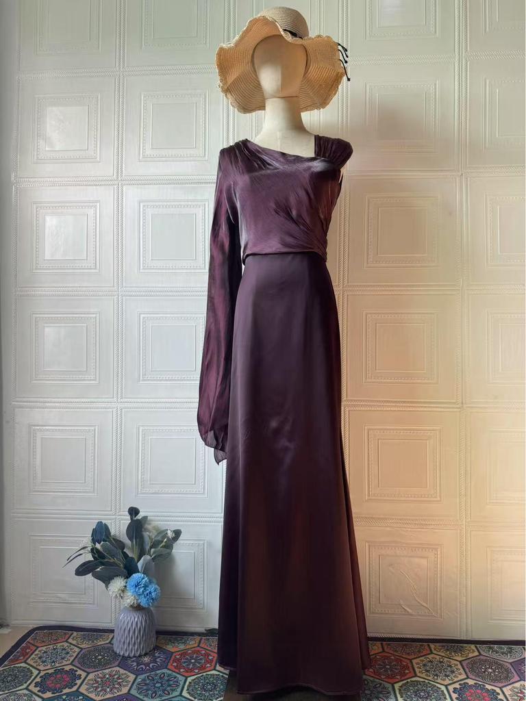 Luxury Spring 2025 Long Sleeve Silky Flowing Slim Fit Dress for Women