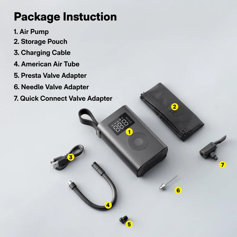 HOTO ADV Electric Air USB Large Max Pressure 150 Digital LED Light Pump, Rechargeable, Type-C, Powerful, Portable, Capacity, Psi, Display,