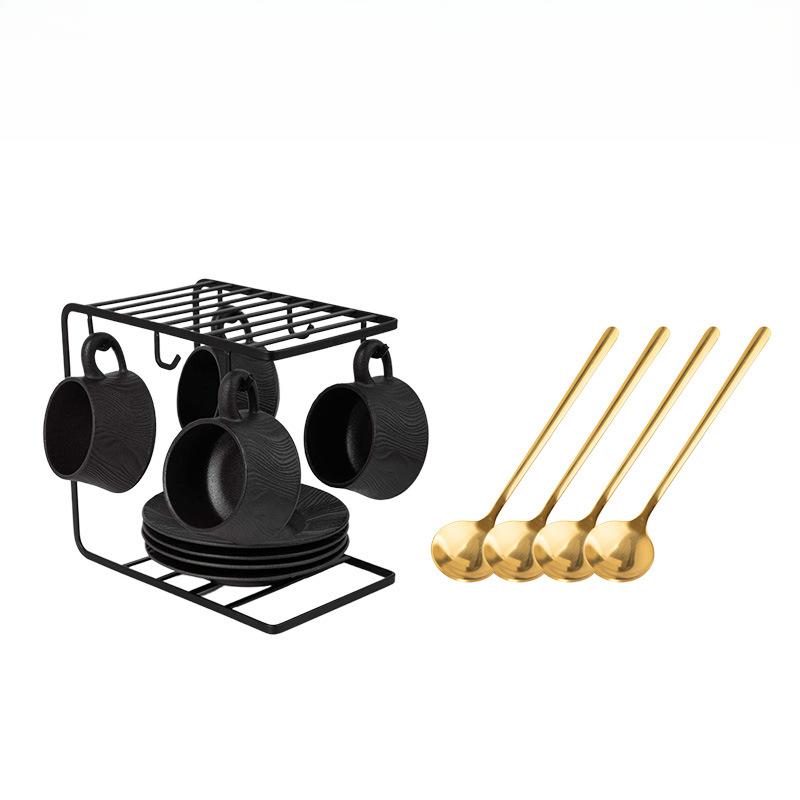 Capuccino Cups with Saucers and Metal Stand, 250ml Ceramic Coffee Cup Espresso Shots Cup Small Coffee Cups, Black and White