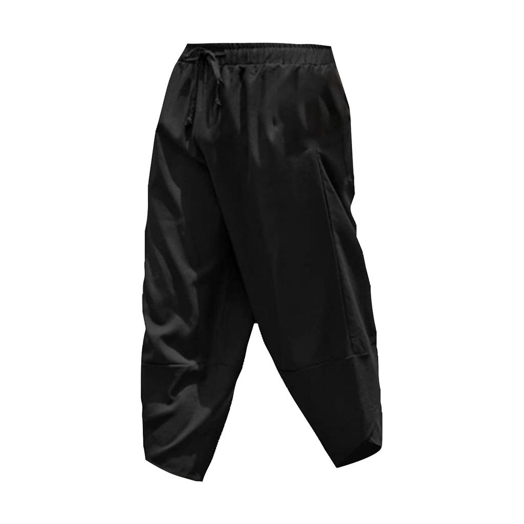 Herren Baumwoll-Leinen Farbige Lockere Kordelzug Capri-Shorts Freizeitshorts