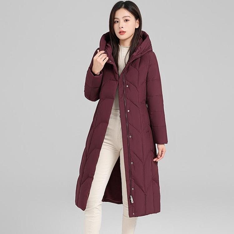 Women Down Jacket 2024 Long Over the Knee Coat Thick Warm 90 White Duck Down Mid Length for Middle Aged and Elderly