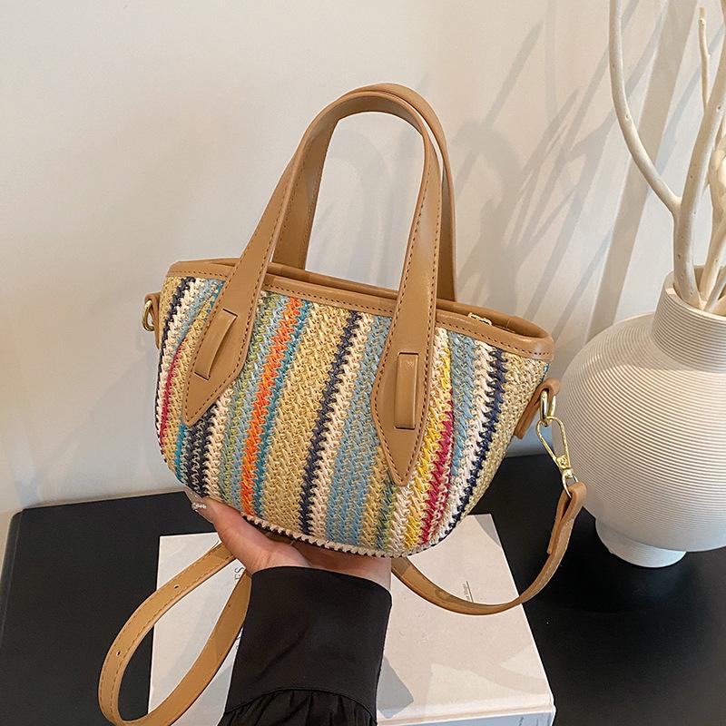 

Плетеная сумка женская 2025 новая модная сумка-ведро для отпуска соломенная сумка портативная овощная корзина на плечо сумка-мессенджер хаки