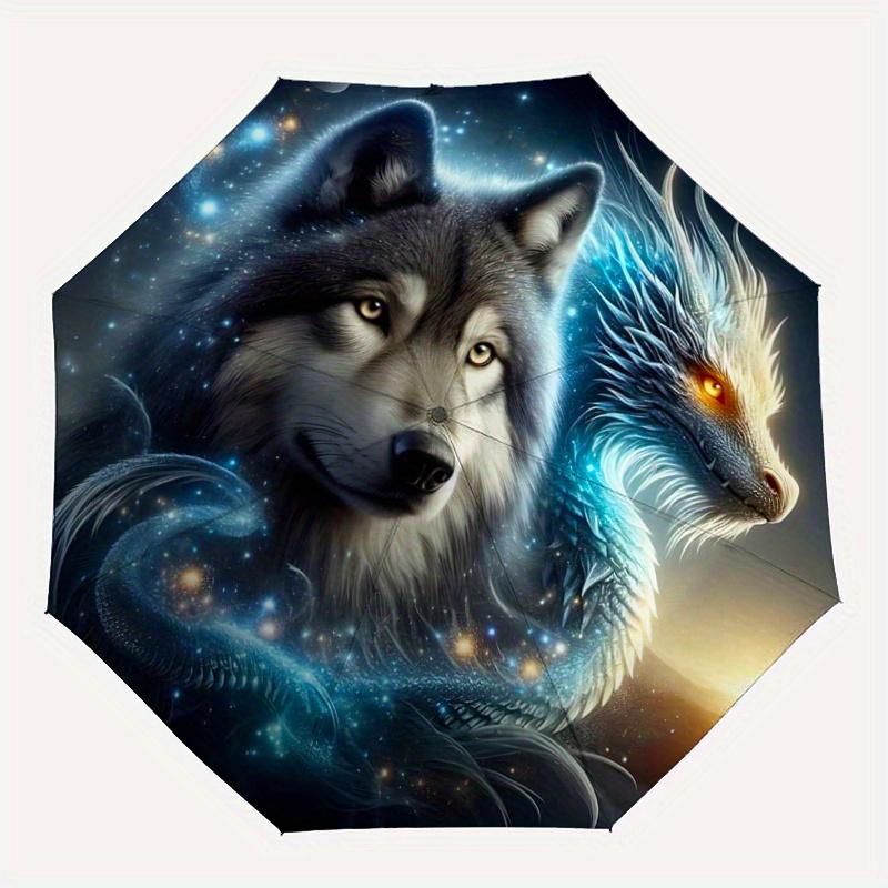 1pc Galactic Wolf Dragon Durable Cartoon Folding Umbrella,Compact Umbrella for Men and Women, Suitable for Travel or Daily Use.C017