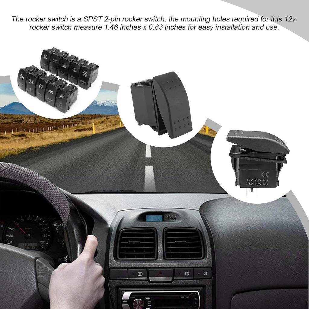KVAEY 2 PCS Rocker Switch, 20A/12V 10A/24V SPST 2 Pin ON-Off Light Bar Toggle Switch, Waterproof 2 Position Switch for Car Caravans Truck RV UTV RZR