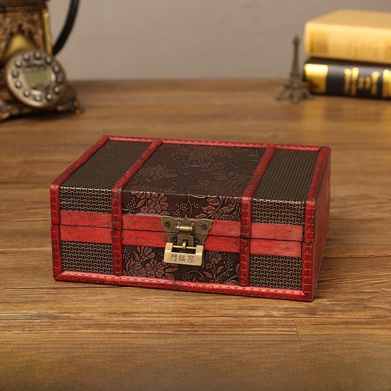 Wooden Storage Antique Box With Lock For Jewelry Cosmetics Decorations Home