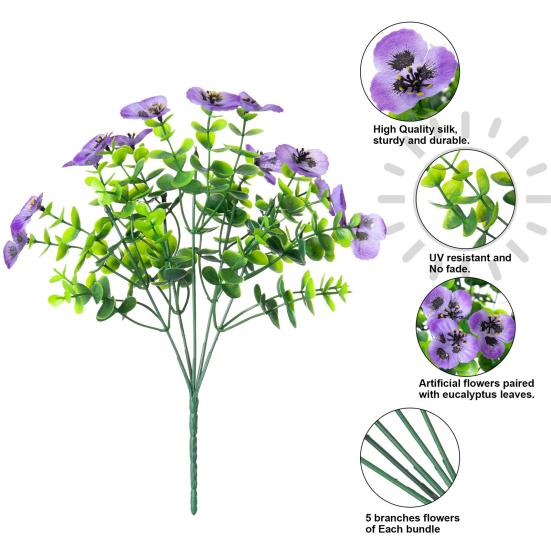 12 Pcs Artificial Pansy Flowers Outdoor UV Resistant Faux Silk Flowers Colorful Faux Pansies for Planter Window Box Front Porch Yard Patio Decor