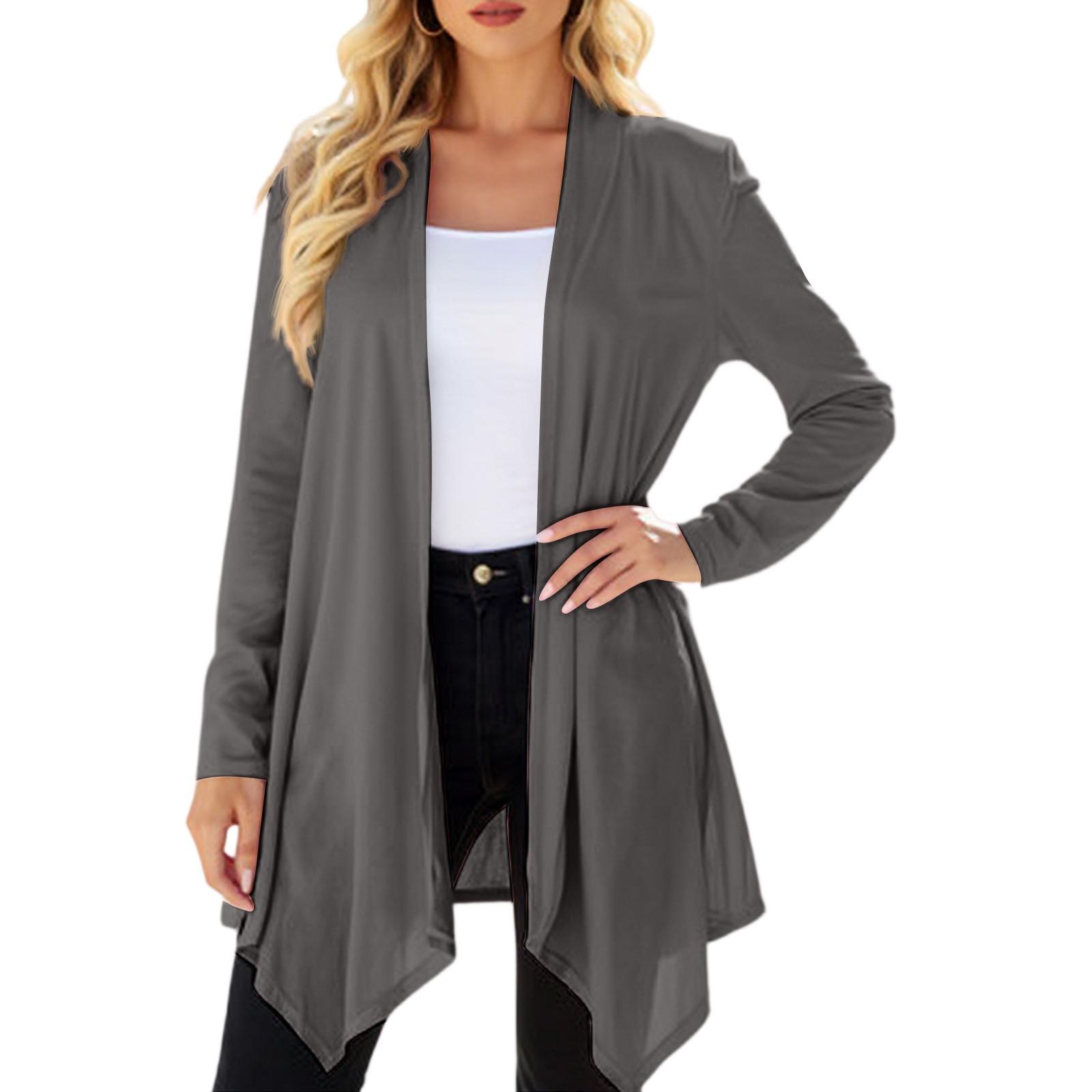 

Women s Solid Color Long Sleeved Mid Length Cardigan Top Jacket S