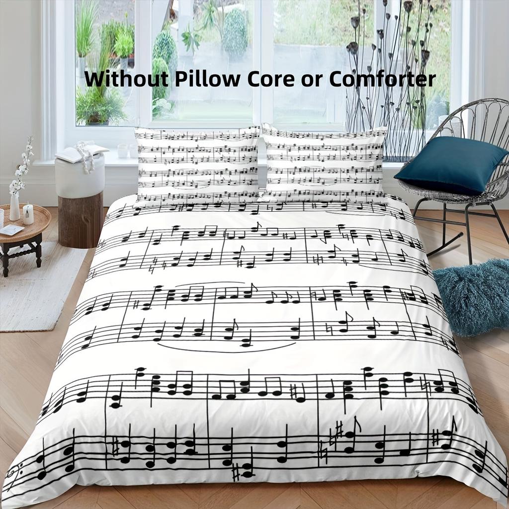 Music Theme Bedding Set with Staff Concerto Quilt Cover, Musical Note Down Quilt Cover, Country Style Bed Cover, Superb Farmhous