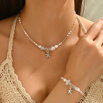 2Pcs/Set Women Necklace Bracelet Faux Pearl Decor Geometric Design Adjustable Length Rose Golden Necklace Wristband Set