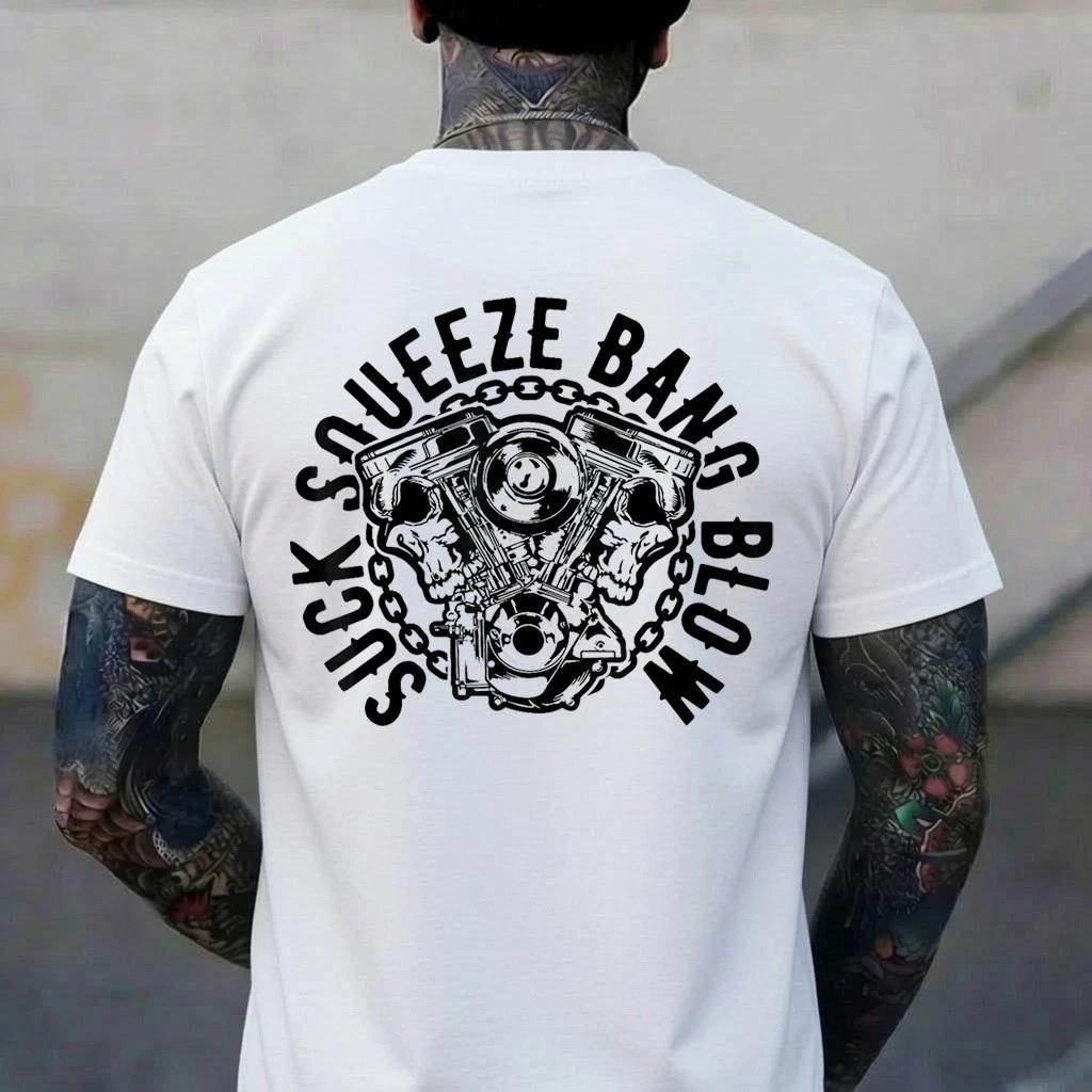 Suck Squeeze Bang Blow Motorcycle V-twin Engine Skull Design T-Shirt 3XL