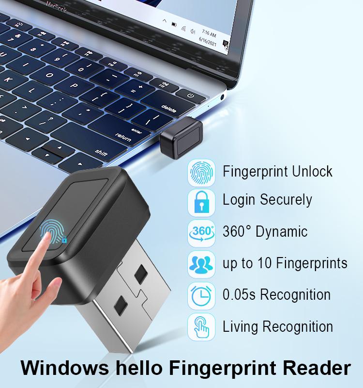 USB Fingerprint Key, Windows Hello Biometric Fingerprint Reader, 360° Fast & Accurate Authentication for PC/Laptop Security