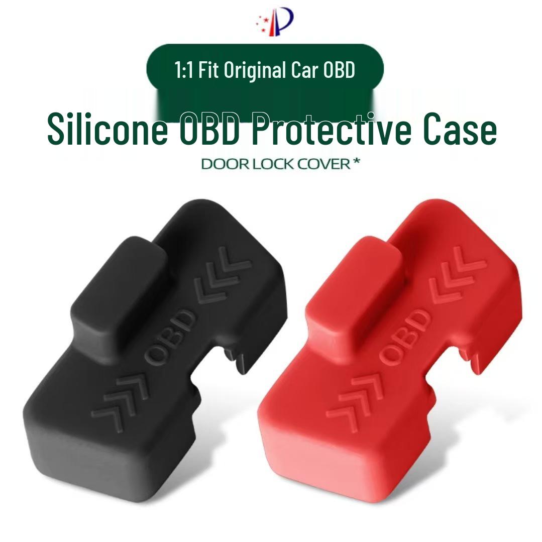 Car OBD Interface Protective Cover - Diagnostic Dust Cover for Interior Modification. Red OBD Protector x1