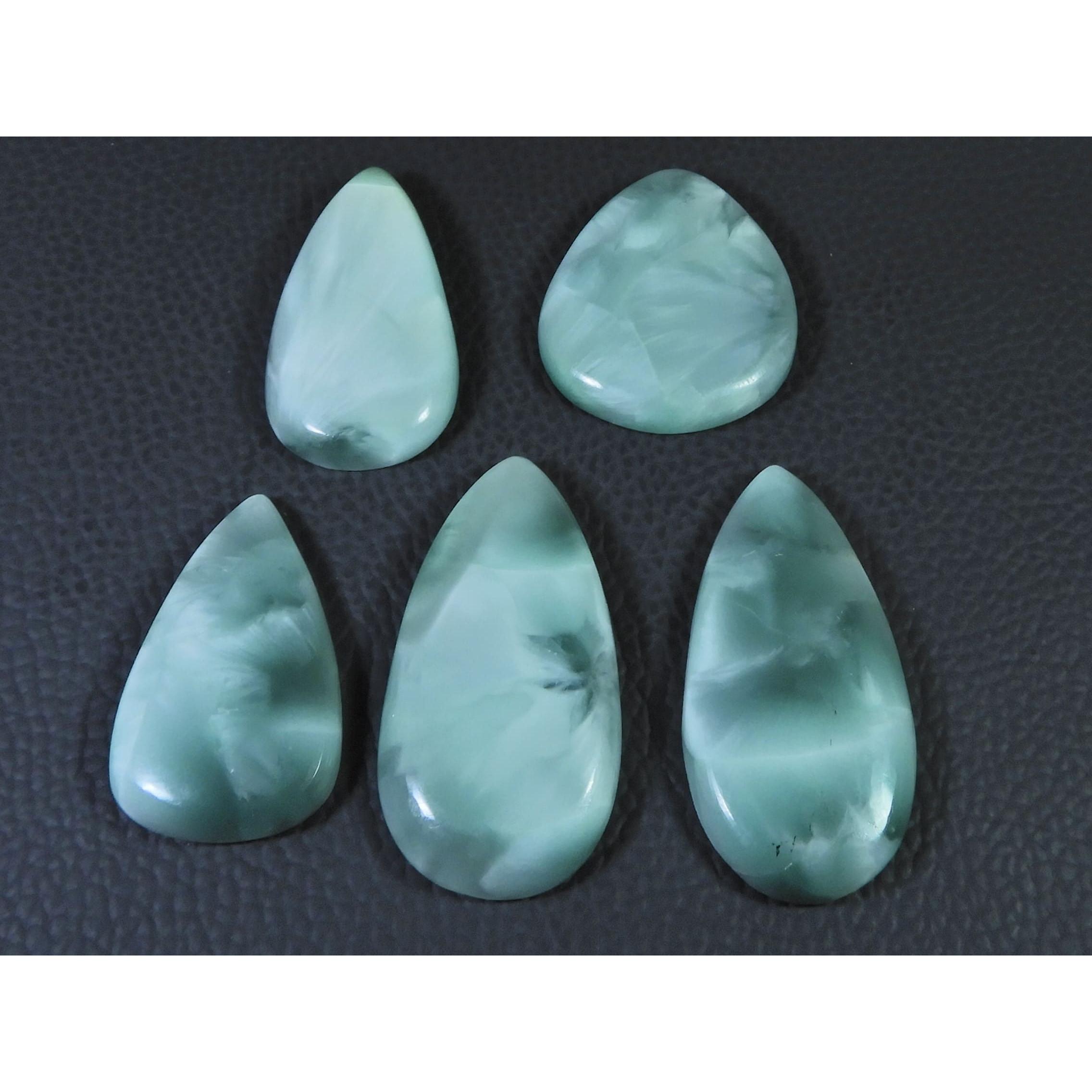 227Cts. Натуральный Зеленый Гемиморфит Кабошон Формы Груша Россыпной Драгоценный Камень 05 Шт. Партия C-1576