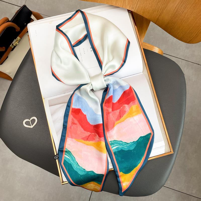 Luxury Long Silk Scarf Female Floarl Print Thin Narrow Scarf Bag Hair Band Ribbon Scarfs Women Neckerchief 15*150cm