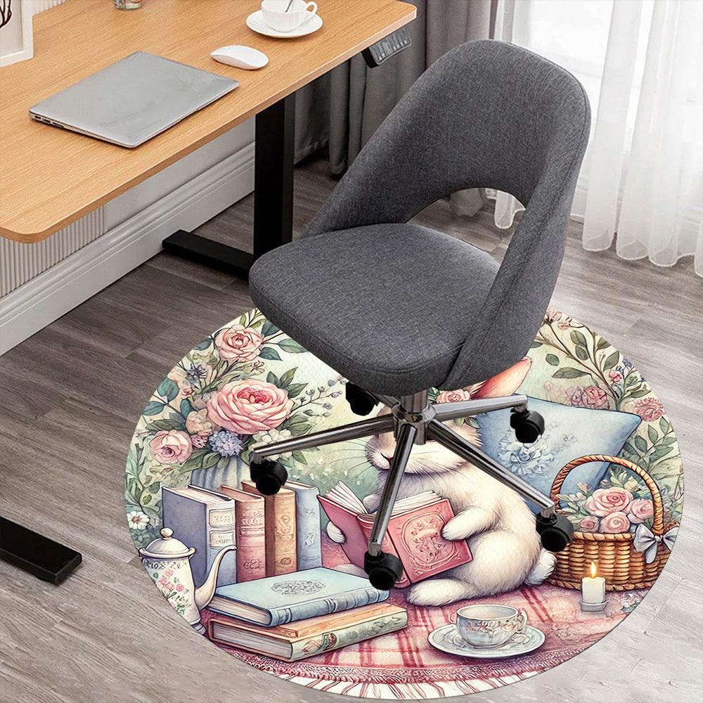 1pc Rabbit, Flowers Round Chair Mat Area Rug - Non-Slip, Floor Mat for Office, Bedroom, and Indoor Decor -1002060
