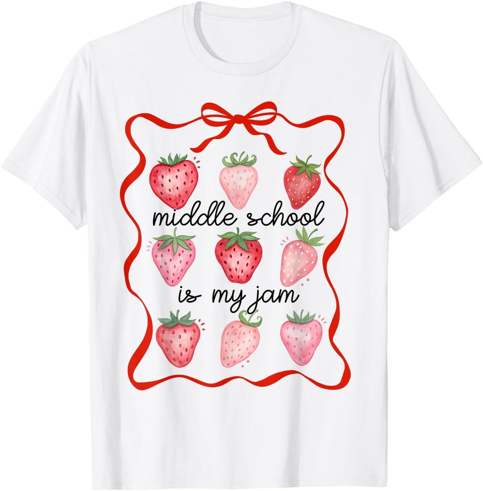 Middle School is My Jam Strawberry Teacher Back to School T-Shirt L