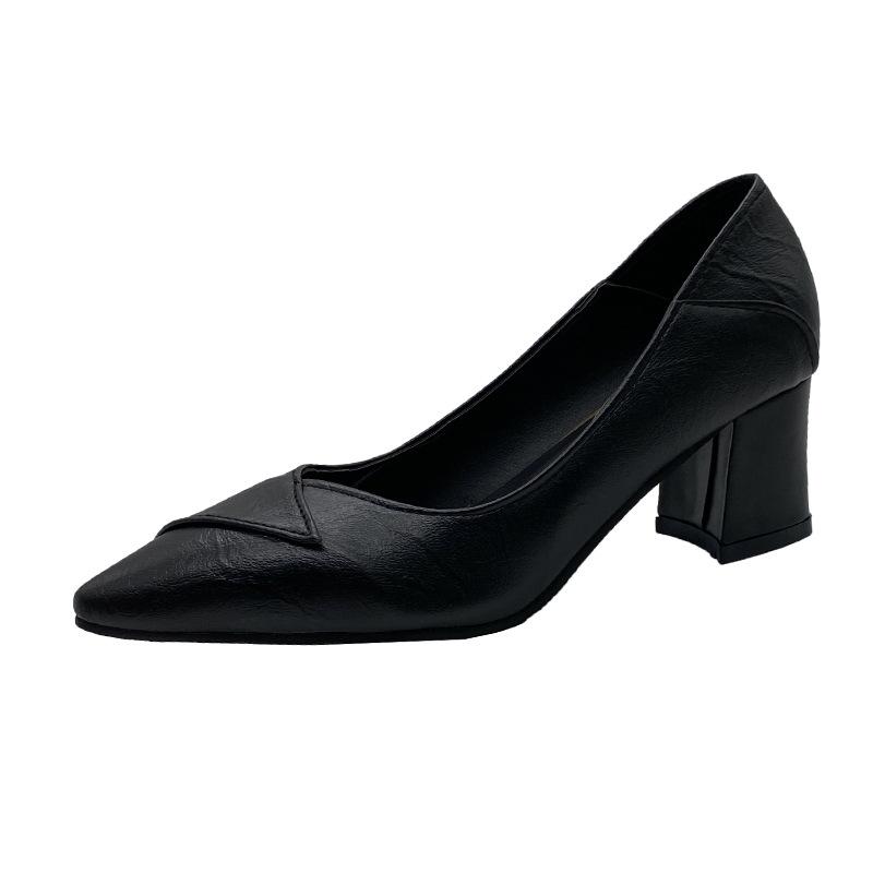 Women's shoes Spring and Autumn 2025 new professional pointed high heels women's middle heel Baida shallow mouth one pedal thick heel single shoes