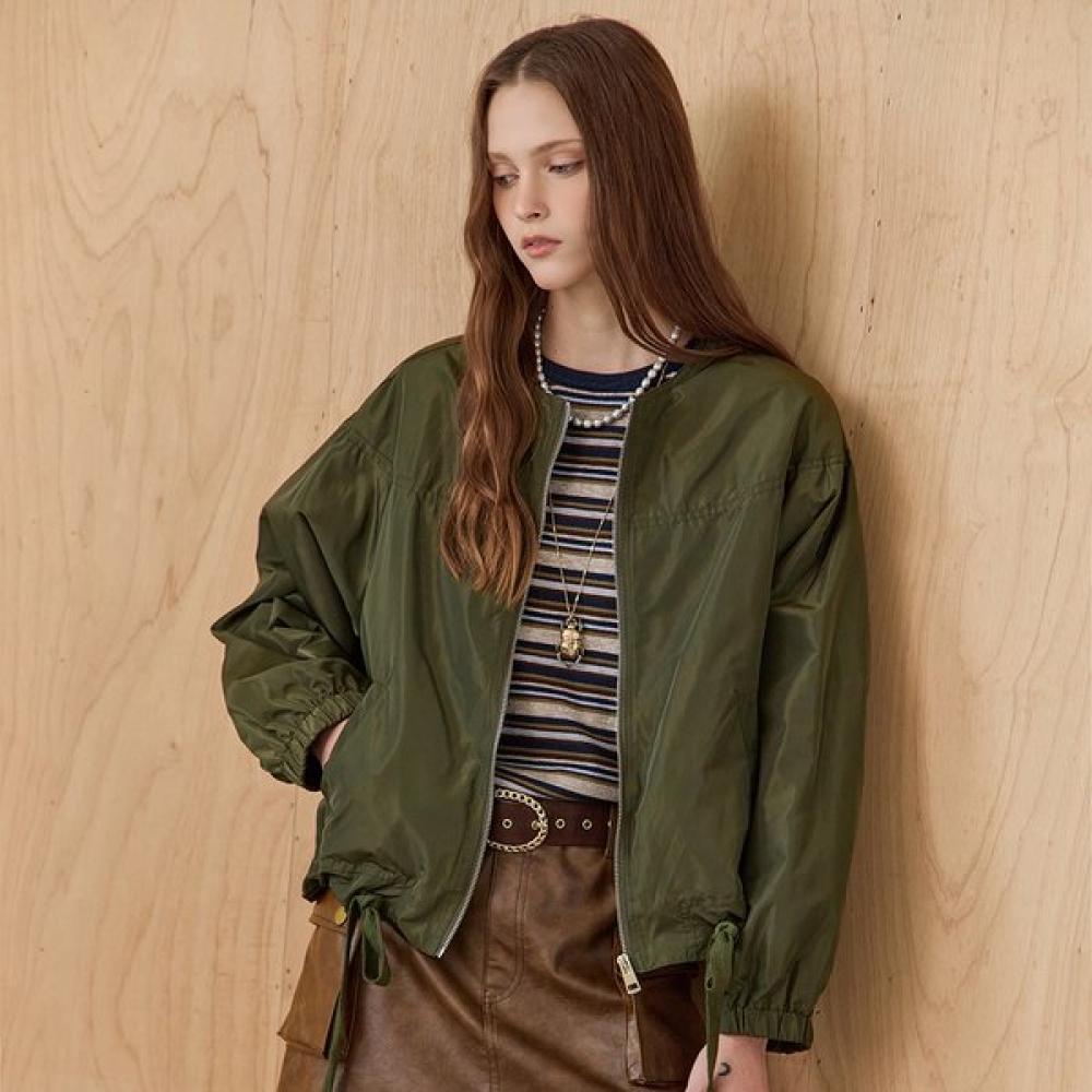 Maxza Simple Round Neck String Crop Zip Jumper Pink/FREE