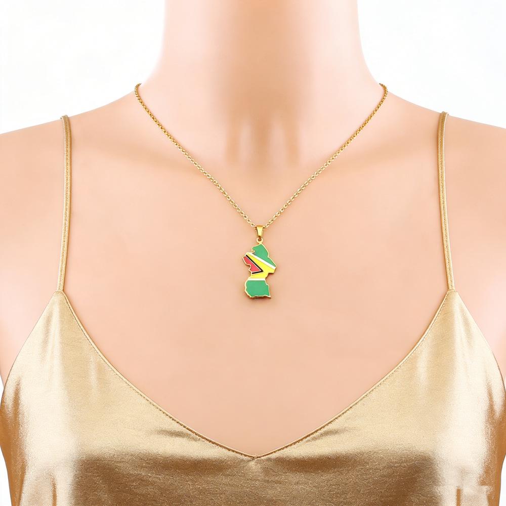 Guyana Map Pendant Necklace - Ethnic Style, Flag Colors