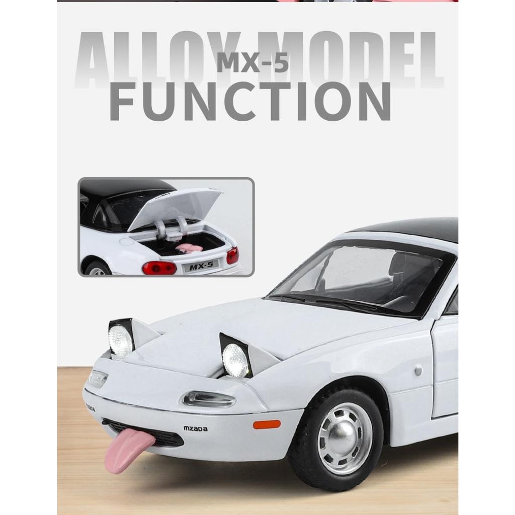 1/24 Mazda Miata MX5 Roadster Toy Car Model Diecast Alloy Metal Miniature Vehicle Model Sound & Light Collection Gift for Boy