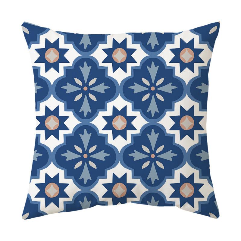 Blue Theme Simple Pattern Printed Pillow Cover Home Decor Geometric Mandala Sofa Cushion