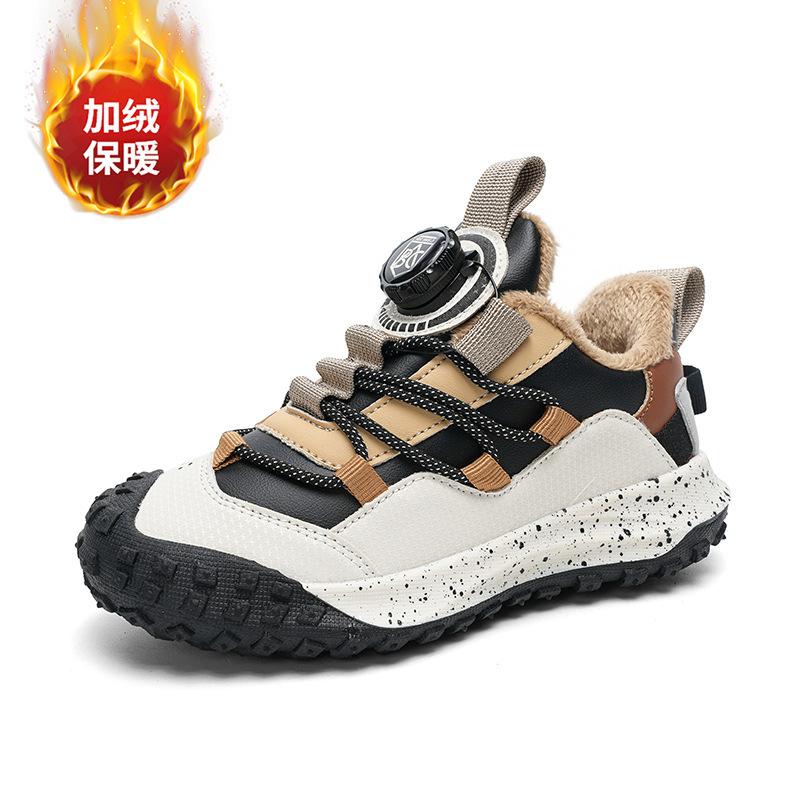 Factory direct sales children's shoes winter leather rotating buckle waterproof and wear-resistant outdoor middle and older children's sports shoes ki