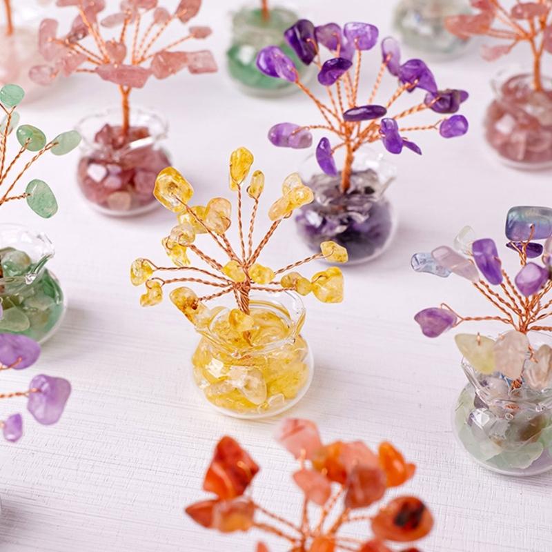 Natural Crystal Money Tree Ornament for Home Office Decoration Enhancing Energy and Fortune with Color Crystal Stone