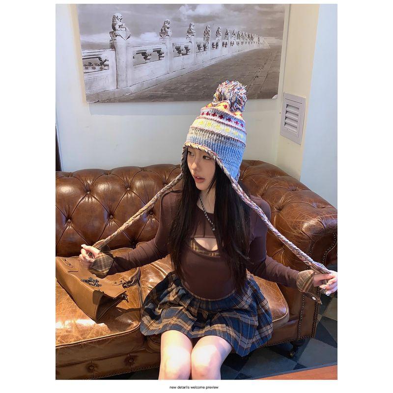 

Kumikumi Чувство дизайна Красный Ажурный Рубашка с длинными рукавами Женская одежда Осень Внутренняя одежда Клетчатый Жилет Майка Комплект из двух предметов Curry T-Shirt M