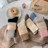 Women's Retro Japanese Thick Color Block Mid-Tube Socks - Warm Pile-Up Long Socks for Autumn & Winter