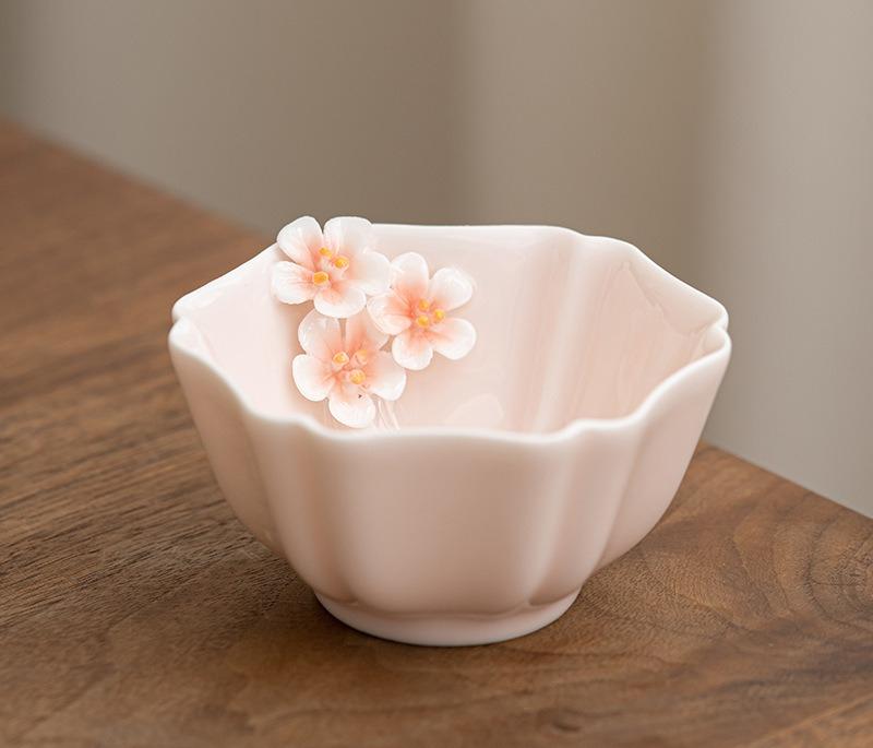 Pinch flower petal cup girls pink tea cup Chinese single tea cup personal exclusive master cup tea cup