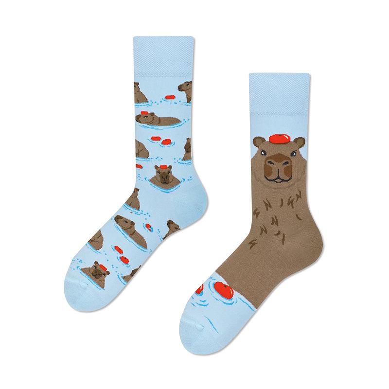 Couple's Cartoon Animal Asymmetrical Cotton Socks - Fun & Trendy Style