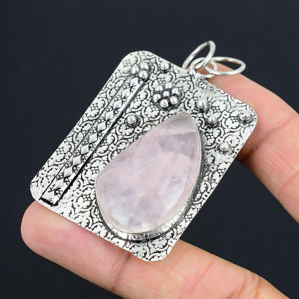 Daughters Day Deal Sterling Silver Rose Quartz Stone Heart Chakra Unique Pendant