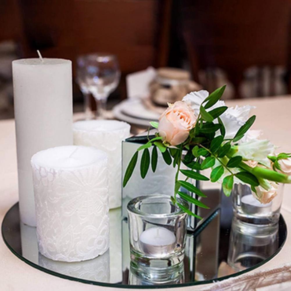 20cm Acrylic Party Tray Wedding Celebration Table Centerpiece Mirror Tray Round Candle Tray DIY  Mirror Surface For Party Decor