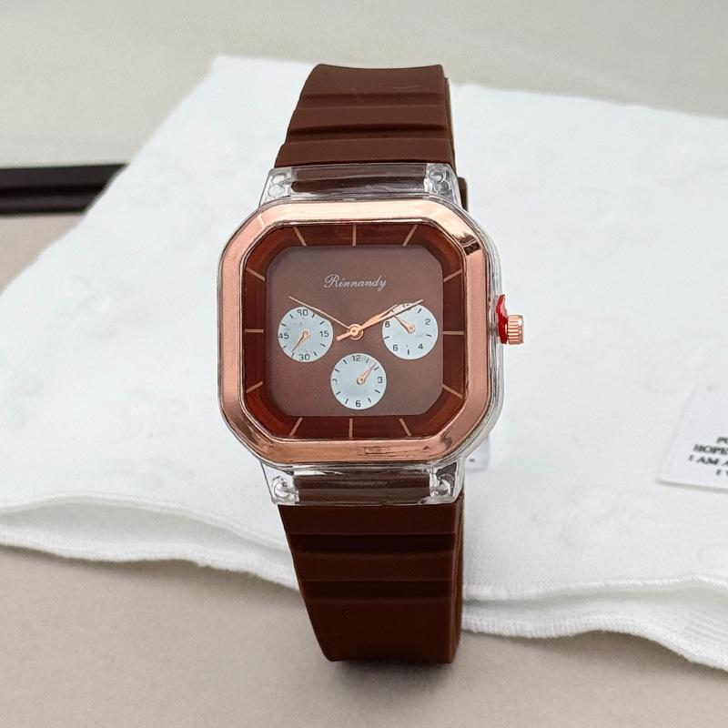 

JYL Unisex Watch Square Three-eye Student Couple Silicone Strap Brown брунька, зелений колір