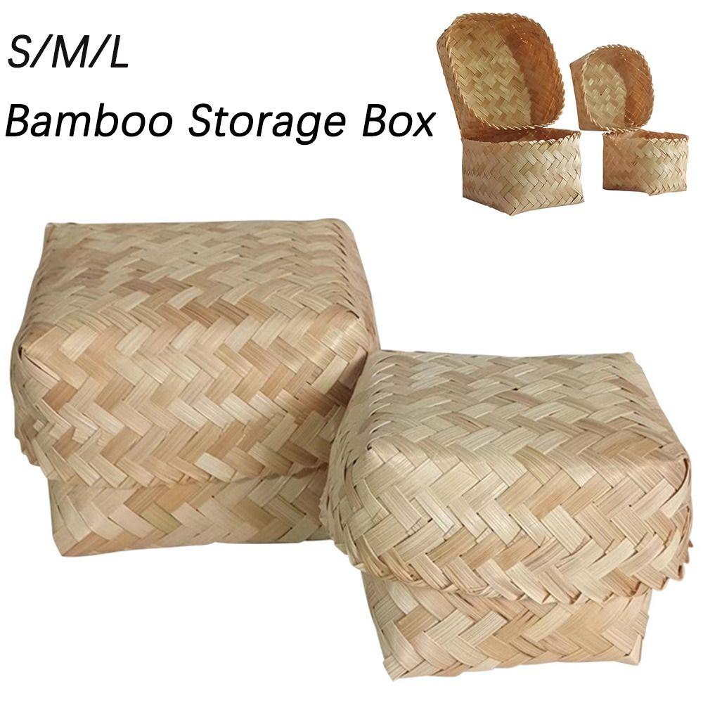 Tight Seal Design Bamboo Woven Gift Box Handmade Reusable Wedding Cookies Candy Box DIY Teas Preservations Canister
