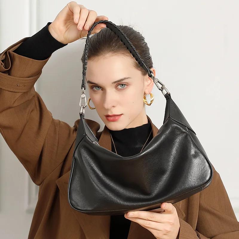 2026 New Vegetable-Tanned Cowhide Hobo Bag - Women's Genuine Leather Underarm Shoulder Bag | Fashiable Girls' Commuter Handbag
