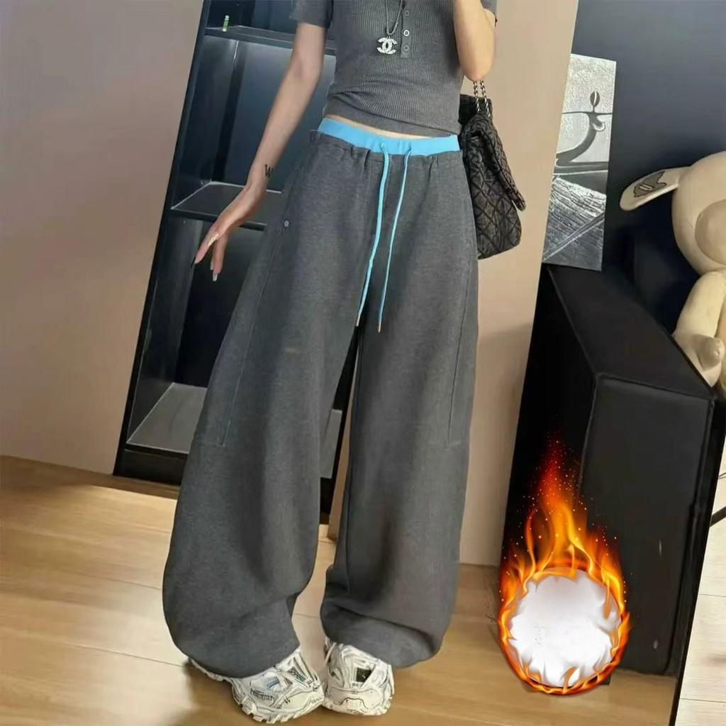 Women's High Waist Wide Leg Sweatpants Fleece Lined Casual Curved Tapered Trousers