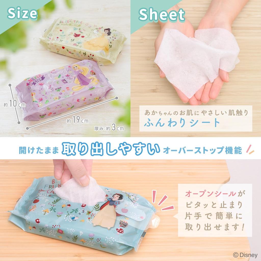 LEC Disney Pure Water Baby 80 Sheets X 3 Packs Mild Made In No Additives Propylene or 99% Wipes, (Disney Princess), Acidity, Japan, (Parabens, Glycol,