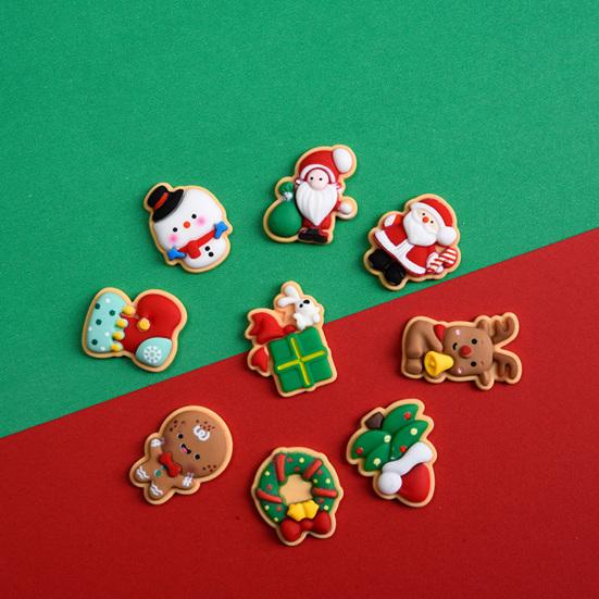 10Pcs Christmas Resin Accessories Cute Santa Claus Snowman Elk Christmas Tree Flat