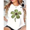 European Sizes Plus Size Women's Casual Loose Fit T-Shirt - White with Green Geometric Floral Print, Short Sleeve Round Neck Summer Top