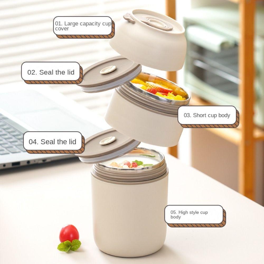 304 Stainless Steel Thermal Lunch Box Spoon with Lid Insulation Bucket Warmer Soup Cup  Students