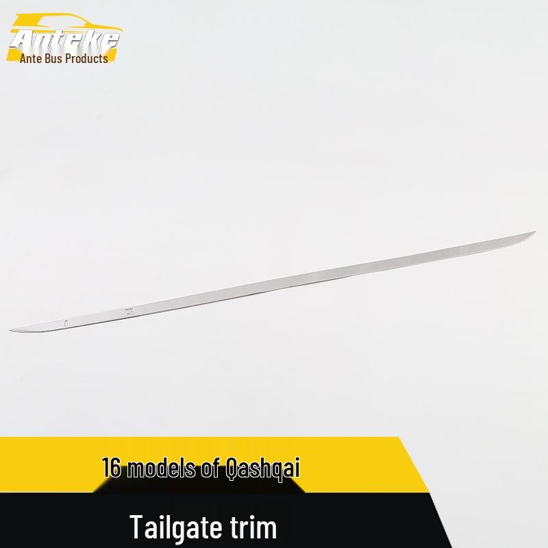 16 Qashqai Tailgate Trim: Trunk Bright Strip & Rear Bumper Scuff Plate.