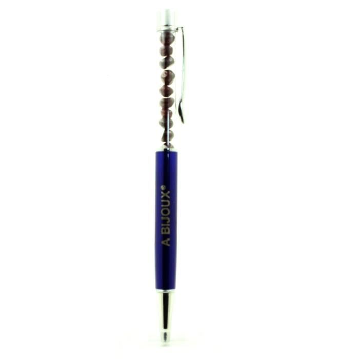 Stylo bille - ABIJOUX - Grenat du Mozambique - Couleur Bleu marine - Encre Noir - Pointe Moyenne